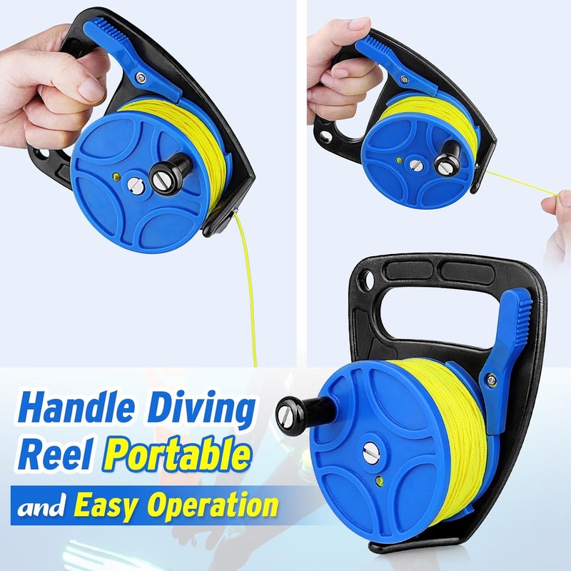 Pluzluce 270ft/83m Scuba Dive Reel, Portable Safety Handle Diving Reel with Thumb Stopper, High Visibility Line Spool Reel for Cave, Wreck, Drift Diving, Spear Fishing, Kayak Anchor, SMB, Buoy Sausage - Image 5